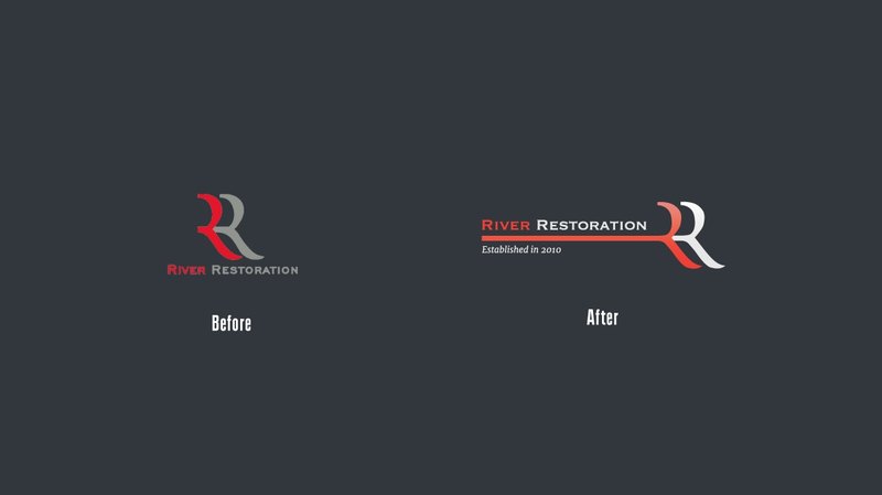 Company's logo design before and after re-work