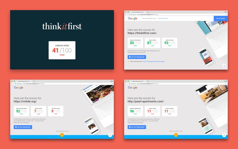 Page speed test of first websites from Think it First