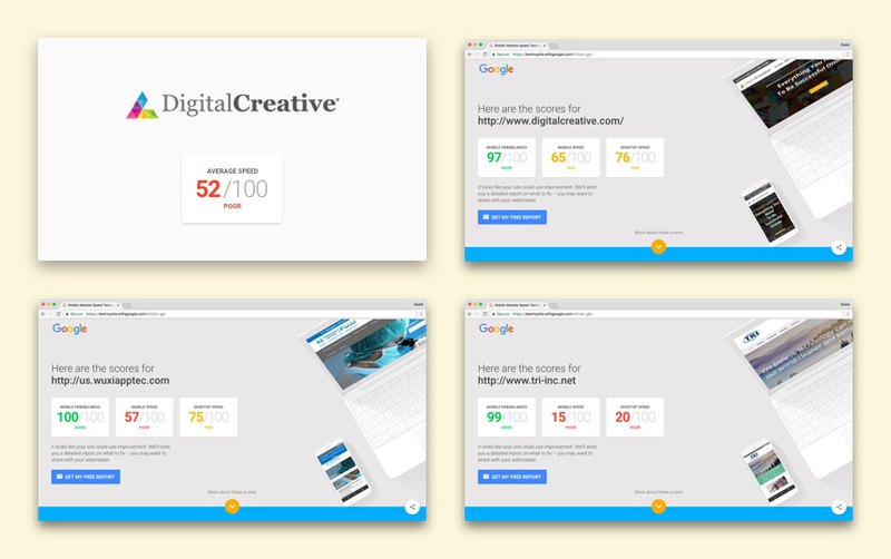 Page speed test of first websites from Digital Creative