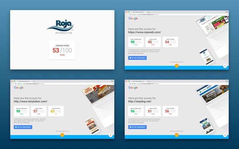 Page speed test of first websites from Roja Interactive