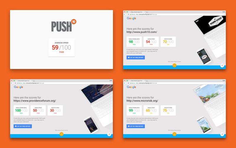 Page speed test of first websites from Push 10