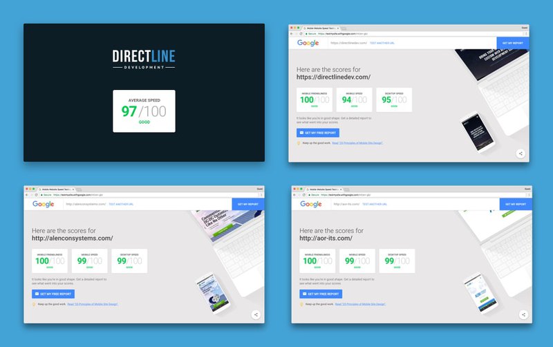 Page speed test of first websites from Direct Line Development