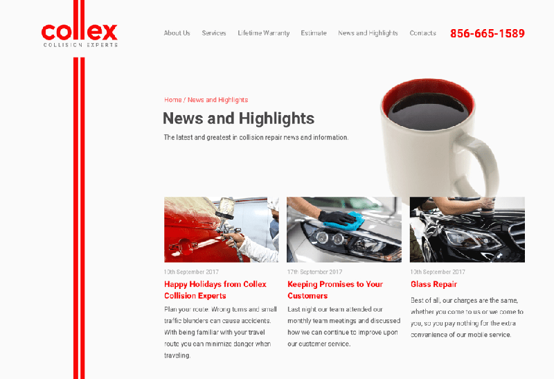 New web design of Collex service page
