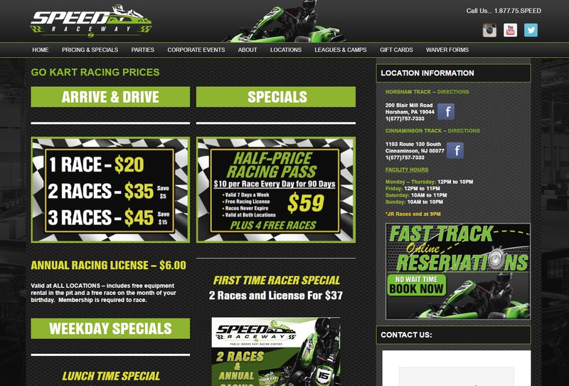 Old web design of Speed Raseway website