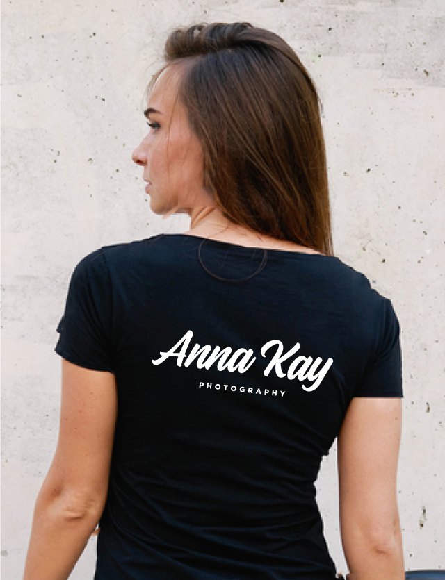Anya Kay logotype on black t-shirt
