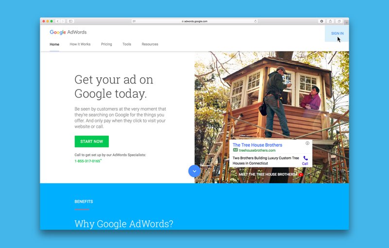 Welcome page of Google Adwords SEO tool