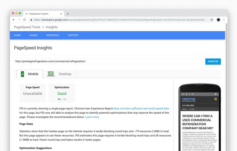 Google PageSpeed Insights mobile score | Our SEO work