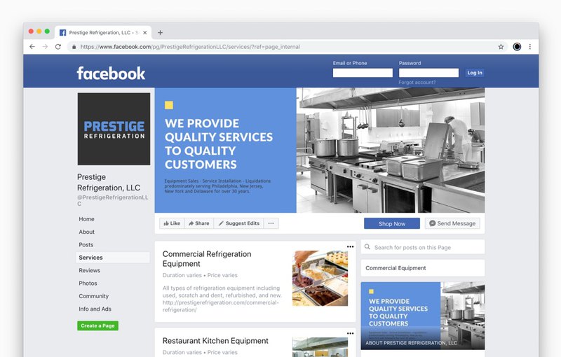 Prestige Refrigeration on Facebook | Our SEO work