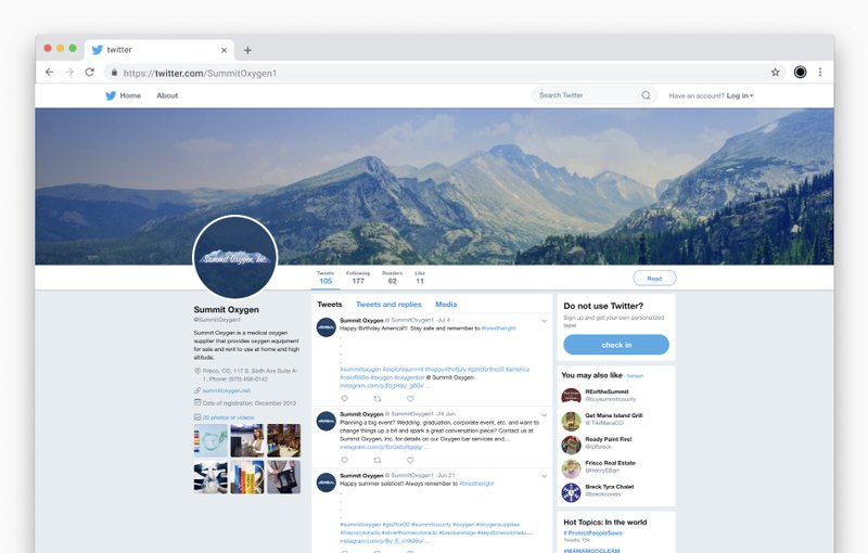 Client’s Redesigned Twitter Page