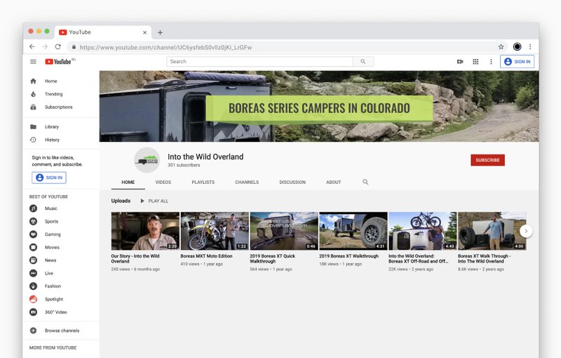 YouTube Channel Screenshot | Social Media SEO for a Trailer Manufacturer