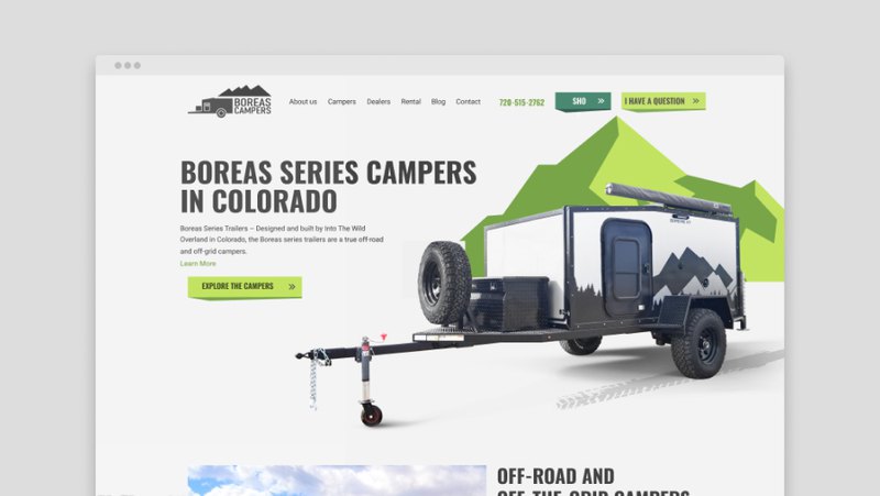 Screenshot of the homepage of the website dedicated to selling and renting trailers in Colorado.