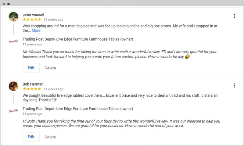 screenshot displaying two reviews from the customers and the manager’s answers