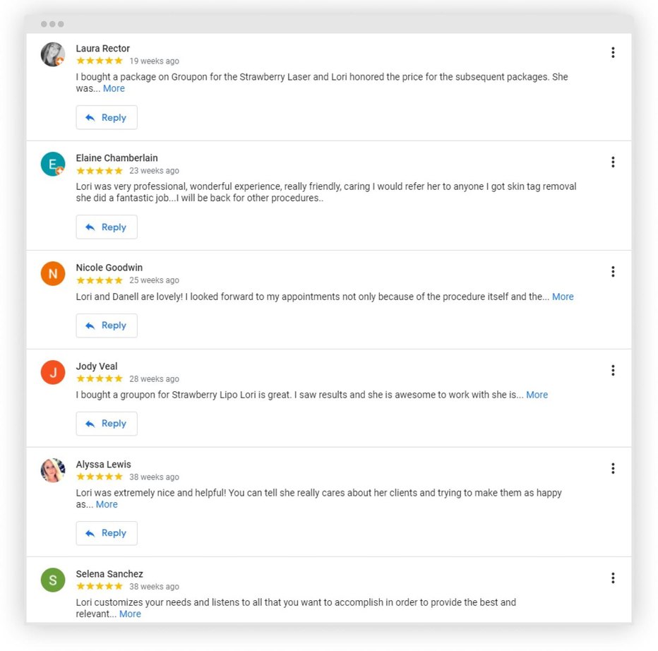 Screenshot from Google My Business account with clients’ reviews