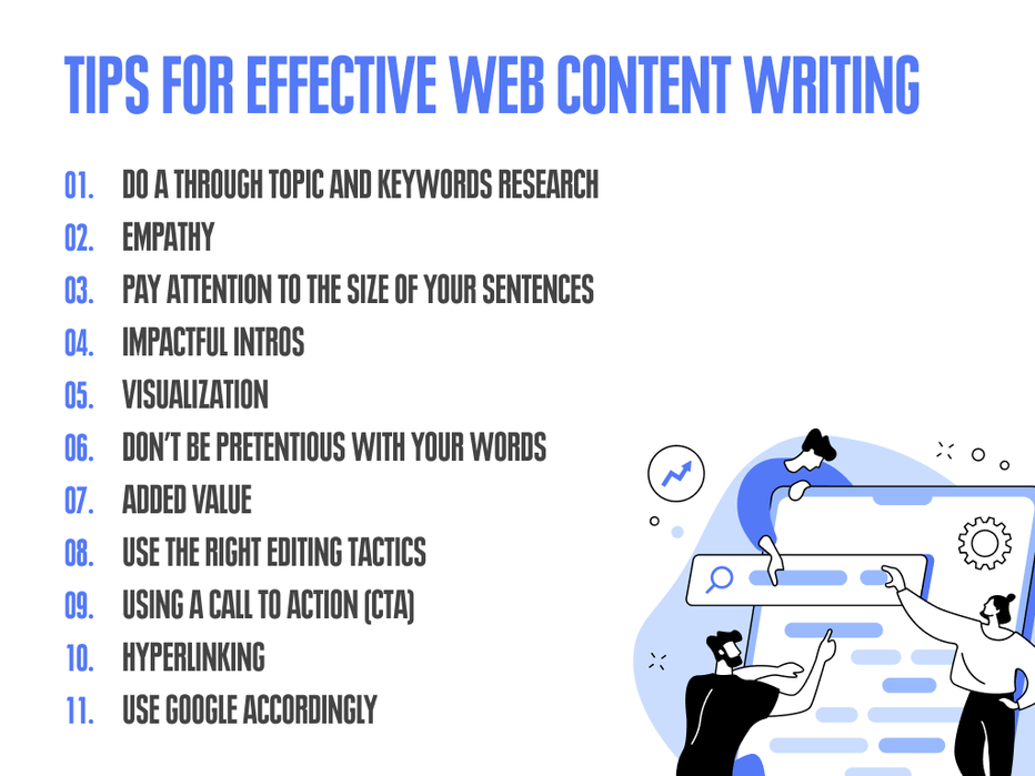 a list of tips for effective web content writing