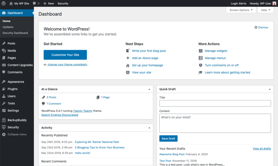 screenshot of a WordPress dashboard