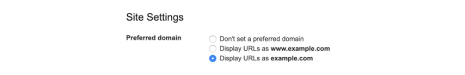 the “Preferred domain” setting set for displaying URLs as example.com