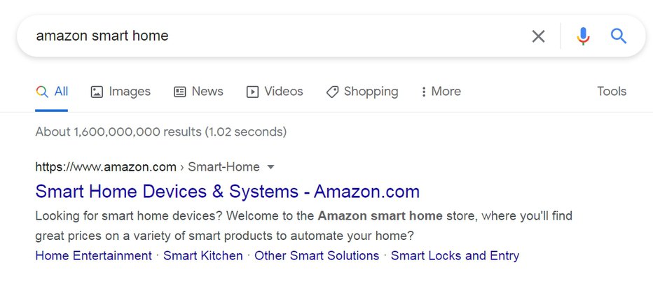 screen of first result when searching “amazon smart home” in Google