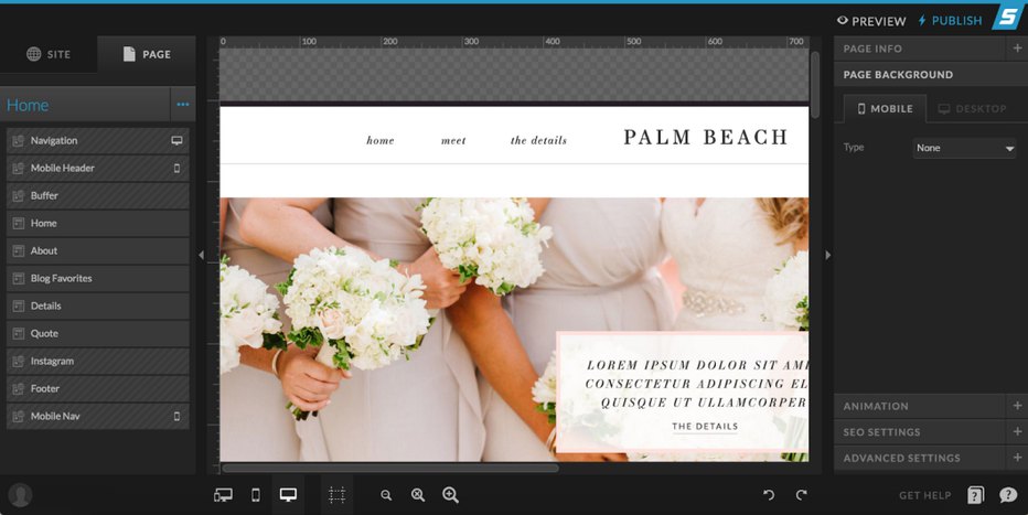 screenshot of website page being edited using Showit5