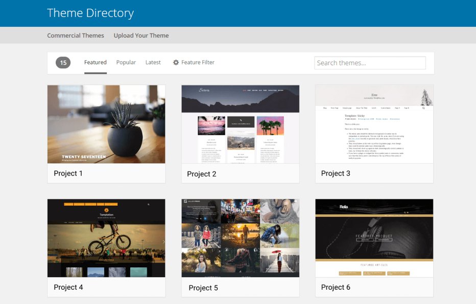 screenshot of featured commercial themes on Theme Directory