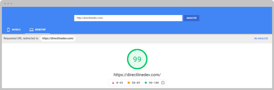 screenshot of speed check tool that shows the DLD site loads fast