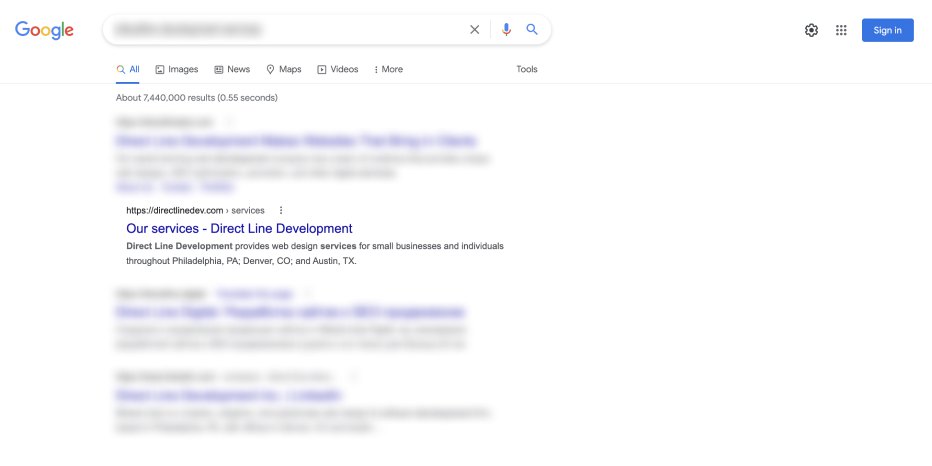 screenshot of Services page in Google search results