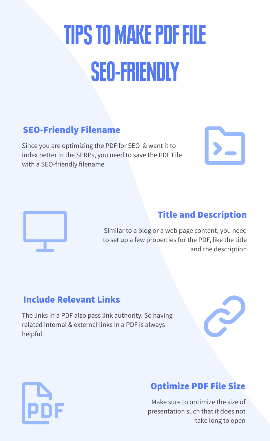 list with tips to make PDF file SEO-friendly