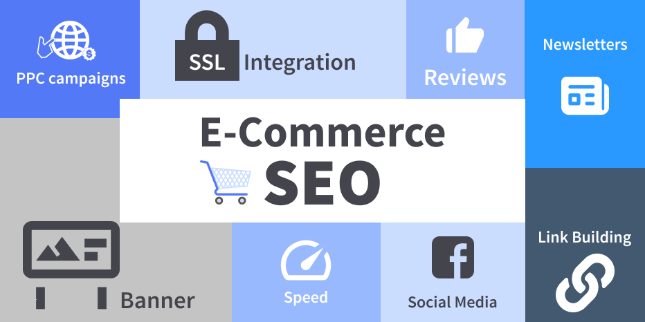 infographic with basic components of eCommerce SEO 