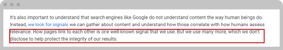 Excerpt from a Google article about algorithms for off-page SEO.