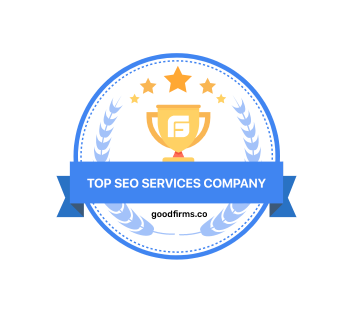 A star vector badge with a gold champion cup icon for a professional on-page SEO services company.