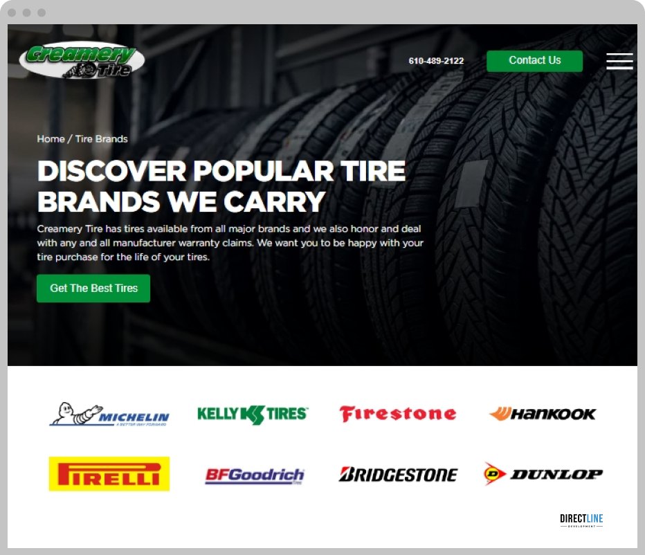 A screenshot of the tire sales page with the logos of other companies.