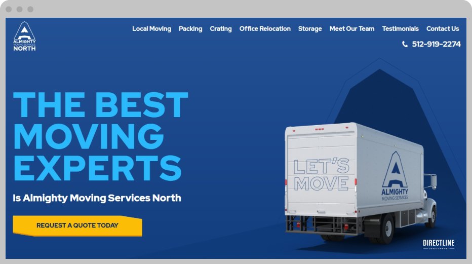 Screenshot of the homepage of the website for the transportation of things.