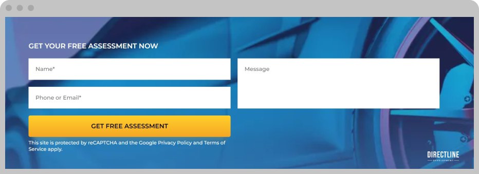 Example of form submission call to action on a website, containing a form to be filled by customers
