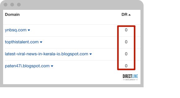 Screenshot of Referring Domain with 0 DR from Ahrefs