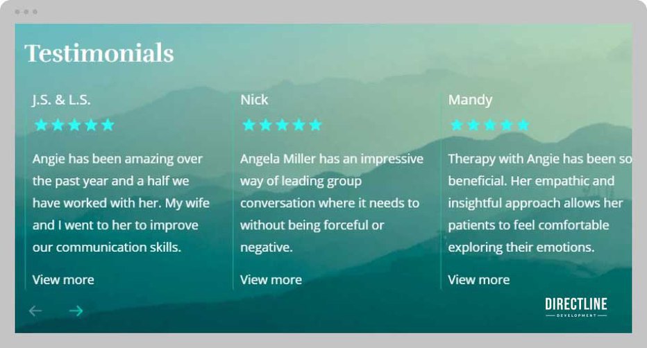 Webpage featuring our healthcare website design showing the testimonials of some previous clients.
