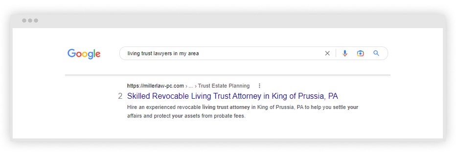 Search result for the “living trust lawyers in my area” request
