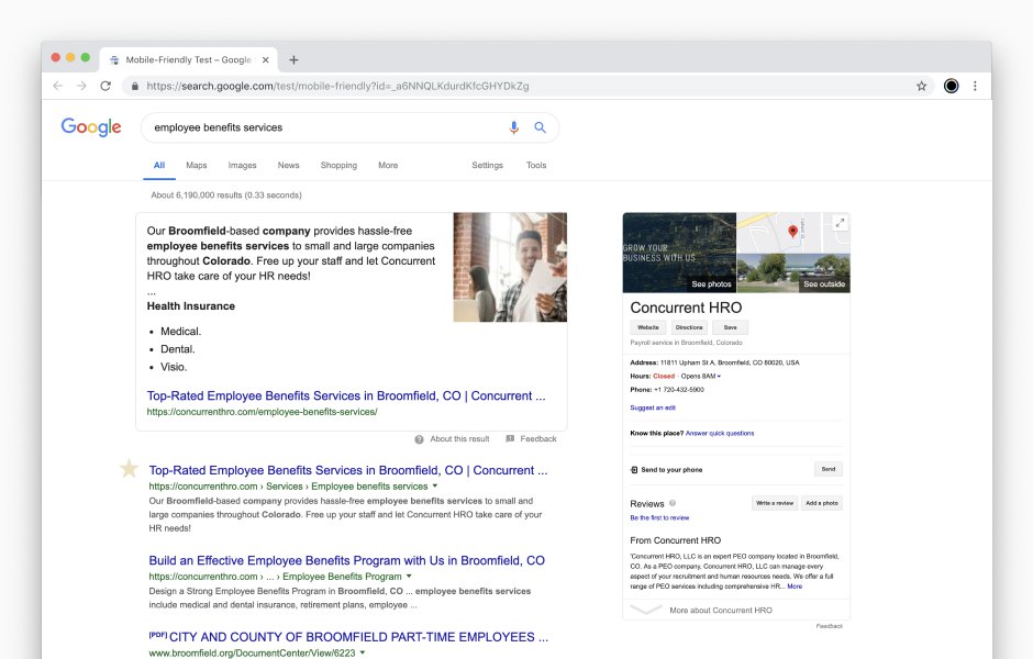 Website position in SERP after providing SEO services for PEO