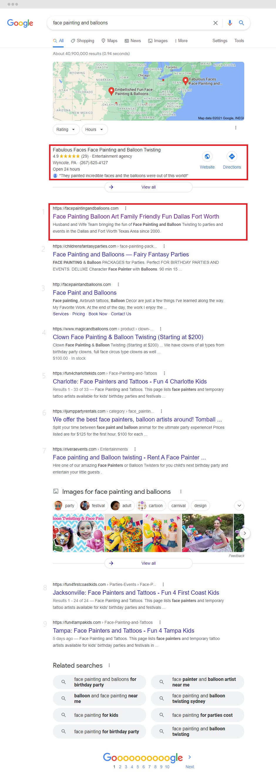 screenshot of google search results with top results highlighted